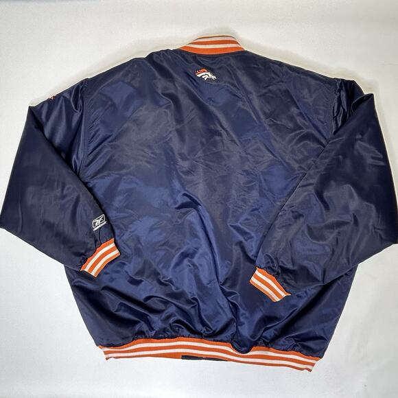 Vintage Denver Broncos Jacket Mens 3XL NFL Satin Bomber Reebok Blue Orange Snap - Picture 9 of 16